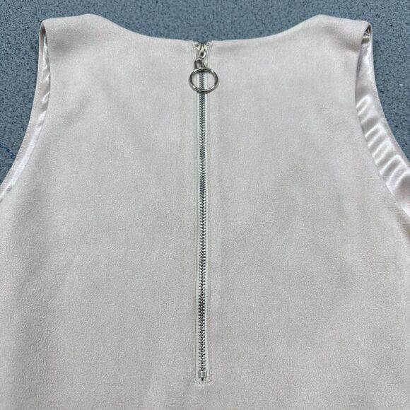 THML Dress Womens Sz.Small Beige Faux Suede V-neck w/Exposed Zipper - Picture 8 of 14